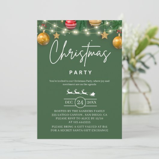 Elegant Green Christmas Party Invitation 招待状 (スタンド正面)