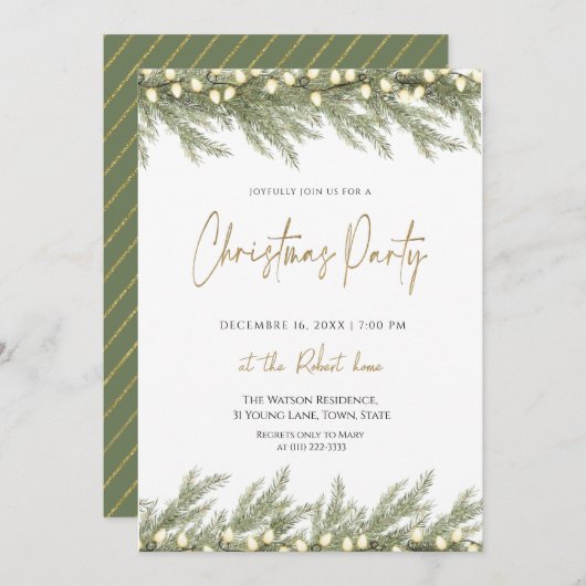 Elegant Green Christmas Party  Invitation 招待状 (正面/裏面)