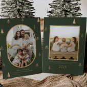 Elegant Green Christmas Photo Card with Gold Trees シーズンカード