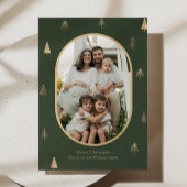 Elegant Green Christmas Photo Card with Gold Trees シーズンカード