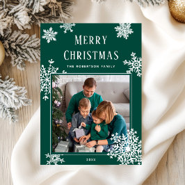 Elegant Green Christmas Snowflakes Photo シーズンカード