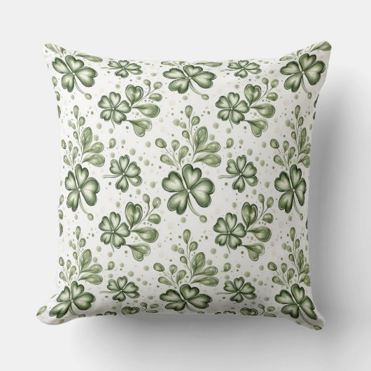 Elegant Green Clover Pattern  クッション (正面)