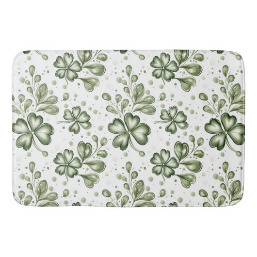 Elegant Green Clover Pattern  バスマット (正面)