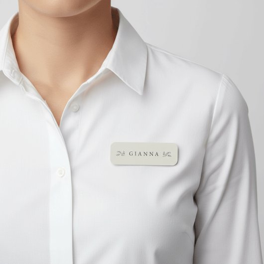 Elegant Green & Cream Botanical 名札