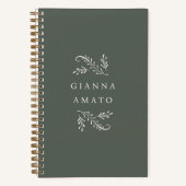 Elegant Green & Cream Botanical Personalized ノートブック (正面)