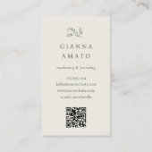 Elegant Green & Cream Botanical QR Code Vertical 名刺 (裏面)