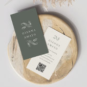 Elegant Green & Cream Botanical QR Code Vertical 名刺