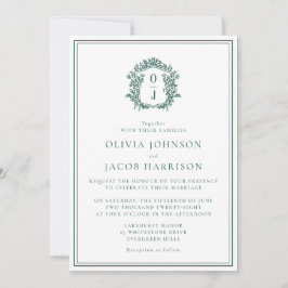 Elegant Green Crest Wedding Invitation 招待状