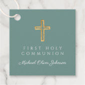 Elegant Green Cross Boy First Communion フェイバータグ (正面)