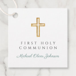 Elegant Green Cross Boy First Communion フェイバータグ