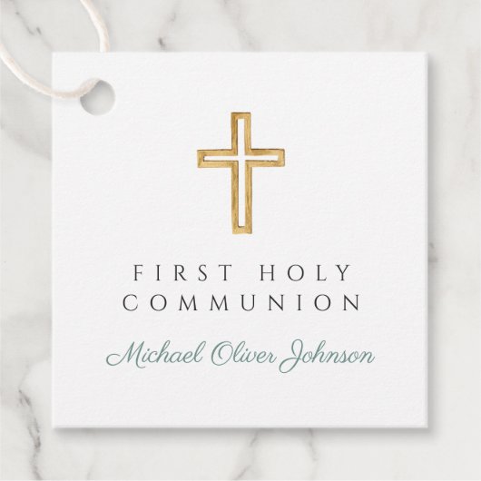 Elegant Green Cross Boy First Communion フェイバータグ (正面)
