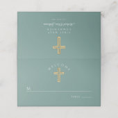 Elegant Green Cross First Holy Communion プレイスカード (外部開封)