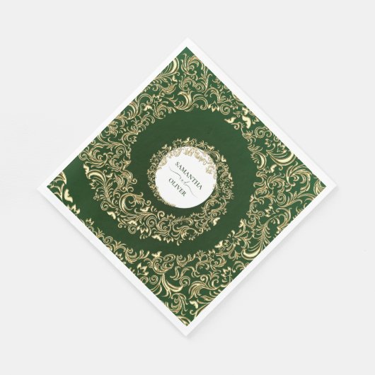 Elegant Green Damask Wedding スタンダードランチョンナプキン (角)
