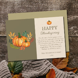 Elegant Green Fall Pumpkin Happy Thanksgiving Card シーズンカード