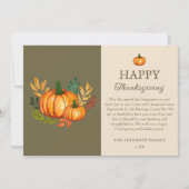 Elegant Green Fall Pumpkin Happy Thanksgiving Card シーズンカード (正面)