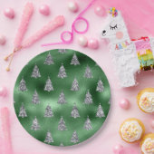 Elegant Green & Faux Silver Trees Christmas  ペーパープレート (パーティー)