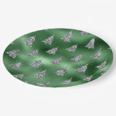 Elegant Green & Faux Silver Trees Christmas  ペーパープレート (アングル)