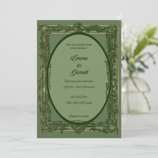 Elegant Green Filigree Wedding Invitation 招待状 (スタンド正面)