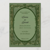 Elegant Green Filigree Wedding Invitation 招待状 (正面)