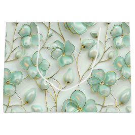 Elegant Green Floral ラージペーパーバッグ