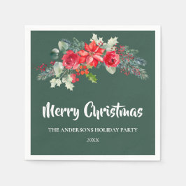 Elegant Green Floral Christmas Holiday  スタンダードカクテルナプキン