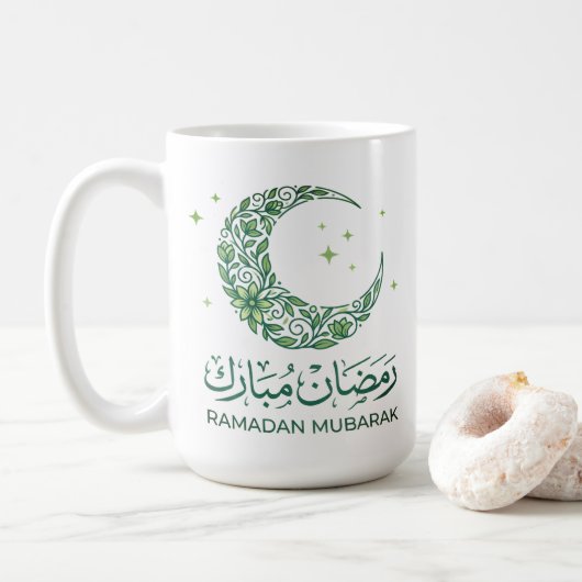 Elegant Green Floral Crescent Ramadan Mubarak Arab コーヒーマグカップ (ドーナツ)