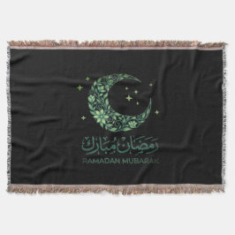 Elegant Green Floral Crescent Ramadan Mubarak Arab スローブランケット