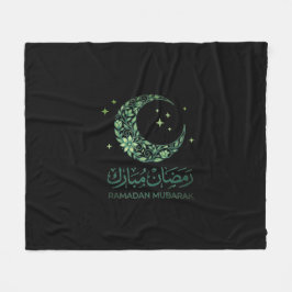 Elegant Green Floral Crescent Ramadan Mubarak Arab フリースブランケット