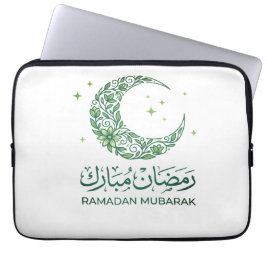 Elegant Green Floral Crescent Ramadan Mubarak Arab ラップトップスリーブ