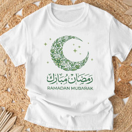Elegant Green Floral Crescent Ramadan Mubarak Arab Tシャツ