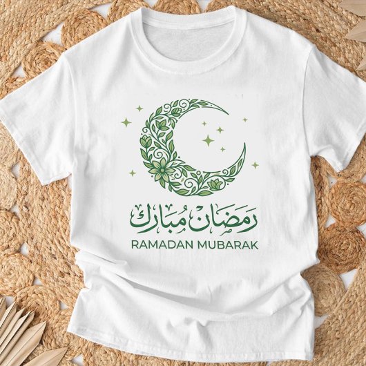 Elegant Green Floral Crescent Ramadan Mubarak Arab Tシャツ