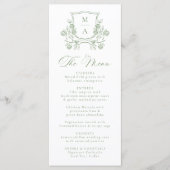 Elegant Green Floral Crest Monogram Wedding メニュー (正面)