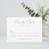 Elegant Green Floral Crest Monogram Wedding 出欠カード (スタンド正面)