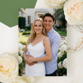 Elegant Green Floral Crest Photo Wedding 招待状