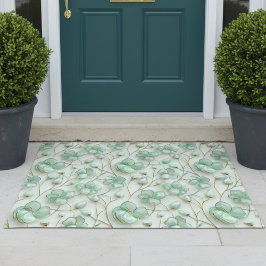 Elegant Green Floral Door Mat ドアマット