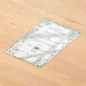 Elegant Green Floral Line Art Wedding Invitation  アクリル招待状 (レイダウン)