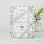 Elegant Green Floral Line Art Wedding Invitation  招待状 (スタンド正面)