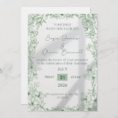 Elegant Green Floral Line Art Wedding Invitation  招待状 (正面/裏面)