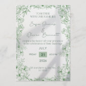 Elegant Green Floral Line Art Wedding Invitation  招待状 (正面)