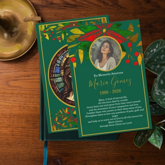 Elegant Green Floral Memorial Funeral Photo  招待状