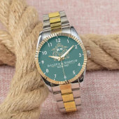 Elegant Green Floral Monogram for Couples 腕時計