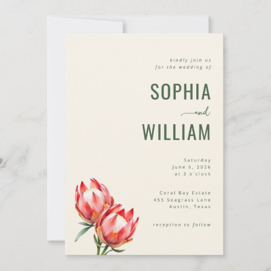 Elegant Green Floral Wedding Invitation 招待状 (正面)