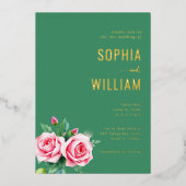 Elegant Green Floral Wedding Invitation 箔招待状 (正面)