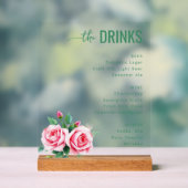 Elegant Green Floral Wedding Menu アクリルサイン (ニュートラル)