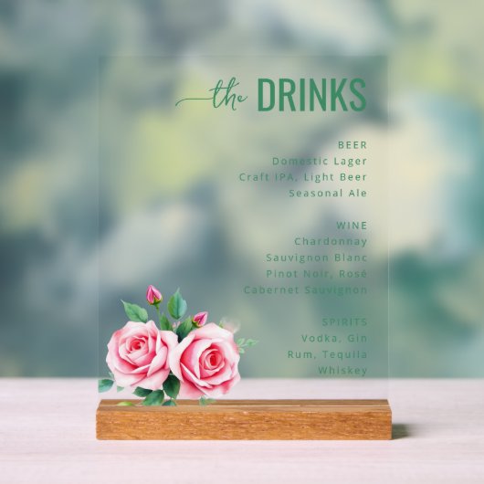 Elegant Green Floral Wedding Menu アクリルサイン (ニュートラル)