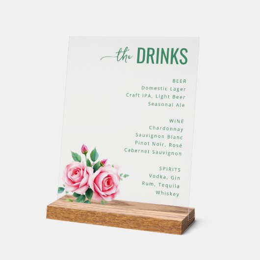 Elegant Green Floral Wedding Menu アクリルサイン (傾斜)