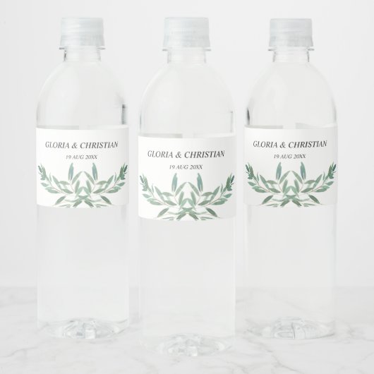 Elegant Green Foliage  Wedding  Water Bottle Label ペットボトルラベル (ボトル)
