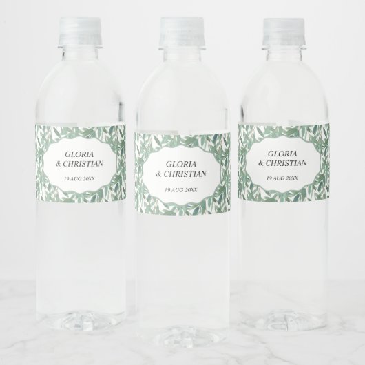 Elegant Green Foliage  Wedding  Water Bottle Label ペットボトルラベル (ボトル)