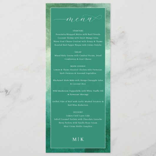 Elegant Green Formal Wedding Menu メニュー (正面)