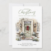 Elegant Green Front Door New Home Christmas シーズンカード (正面)